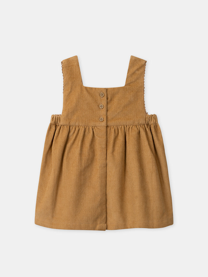 Chasuble marron en velours à broderies fleurs Bébé Fille