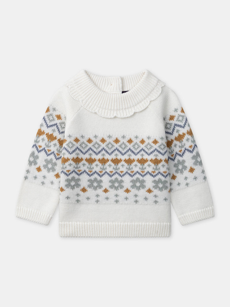 Pull blanc à motif jacquard Bébé Fille