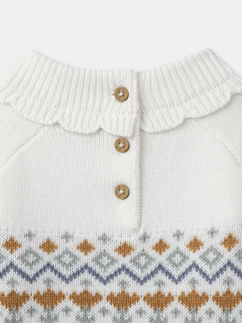Pull blanc à motif jacquard Bébé Fille