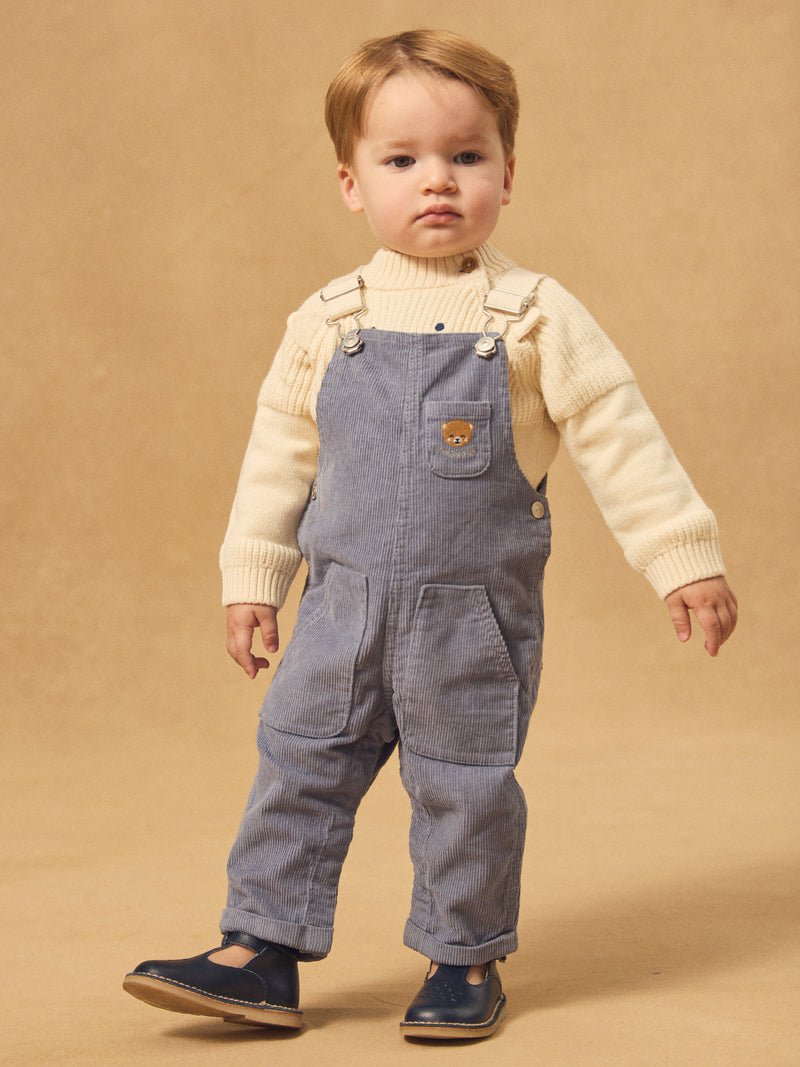 Salopette bleue grisé en velours Bébé Garçon