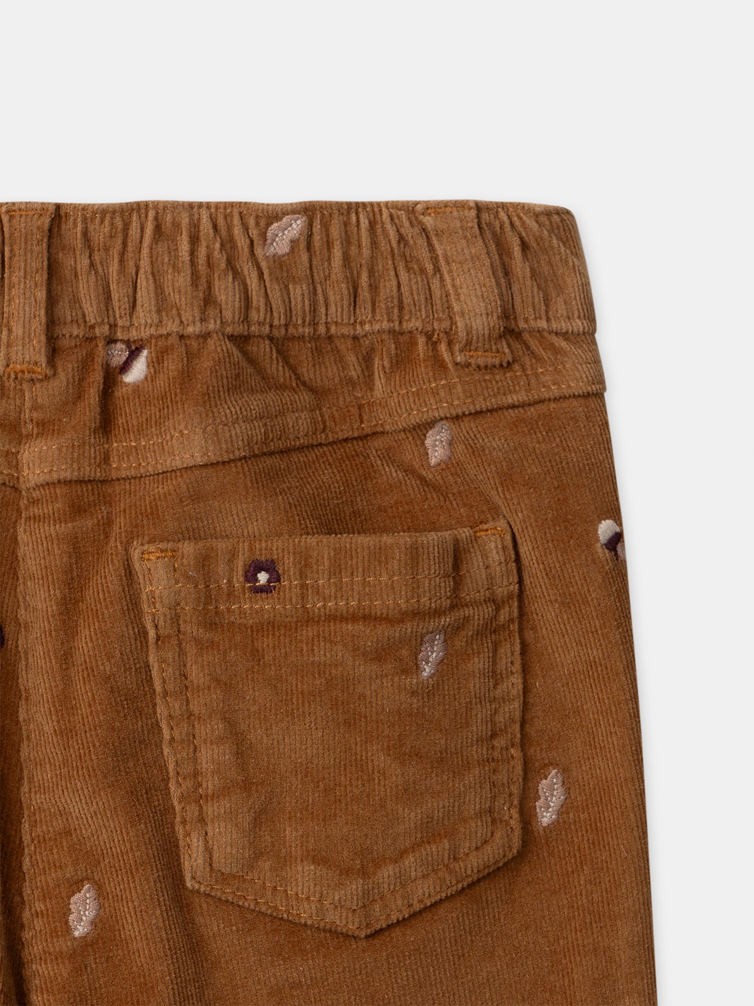 Pantalon marron en velours à broderie glands Fille