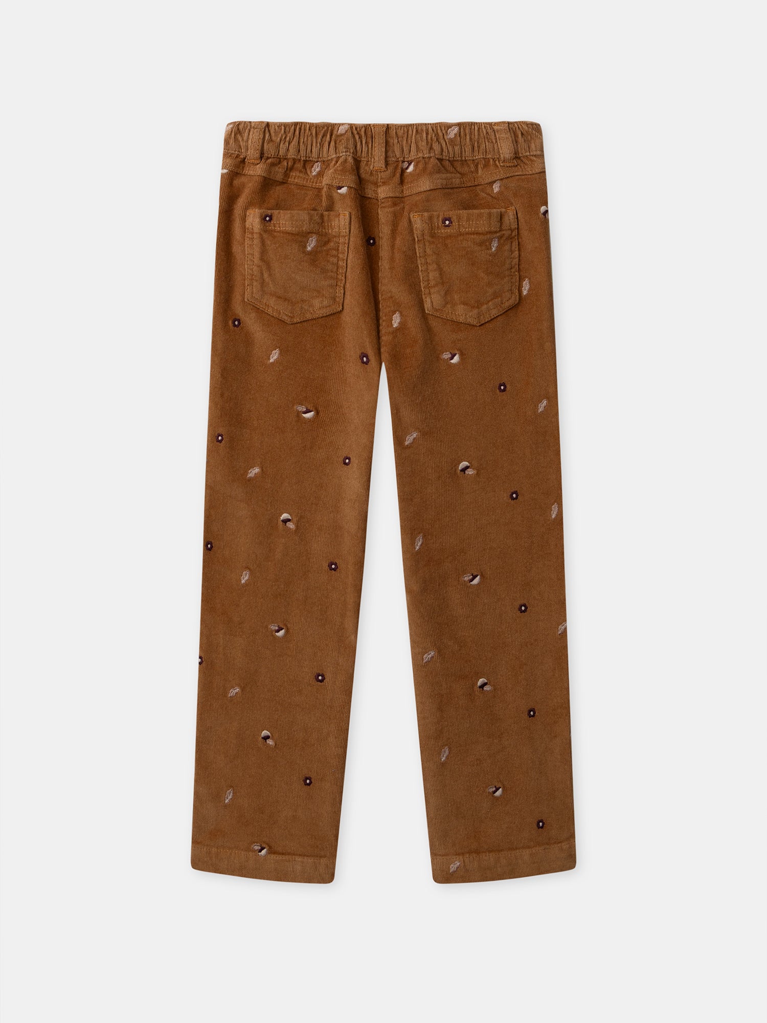 Pantalon marron en velours à broderie glands Fille