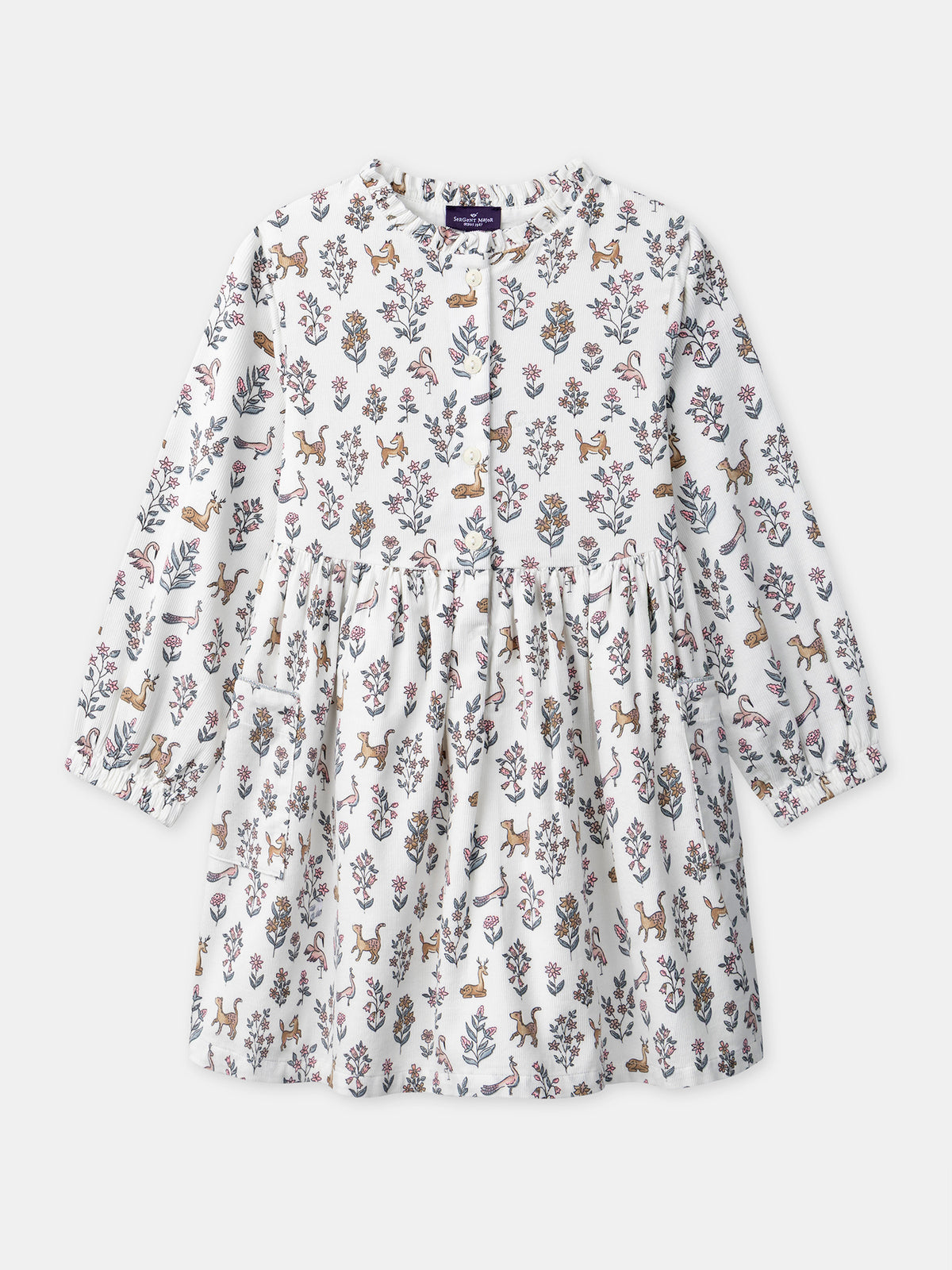Robe blanche imprimé fleuri et animaux Fille