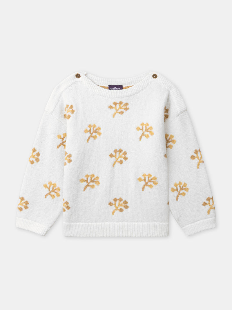Pull blanc à motif fleurs jaunes Fille