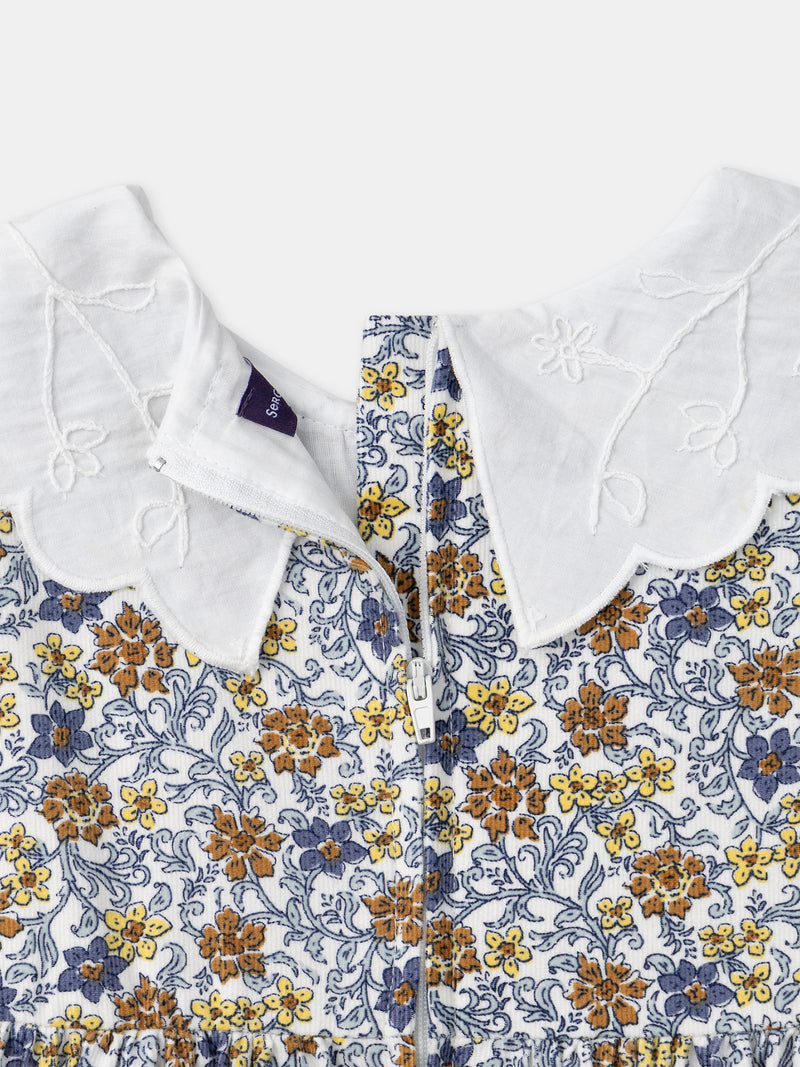 Robe imprimé fleuri à col pétale blanc Fille