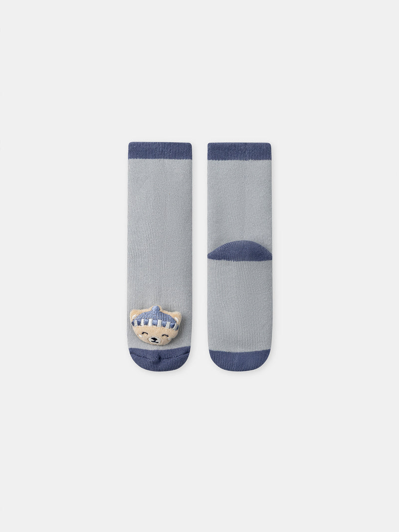 Chaussette bleu grisé avec tête d'ours Bébé Garçon