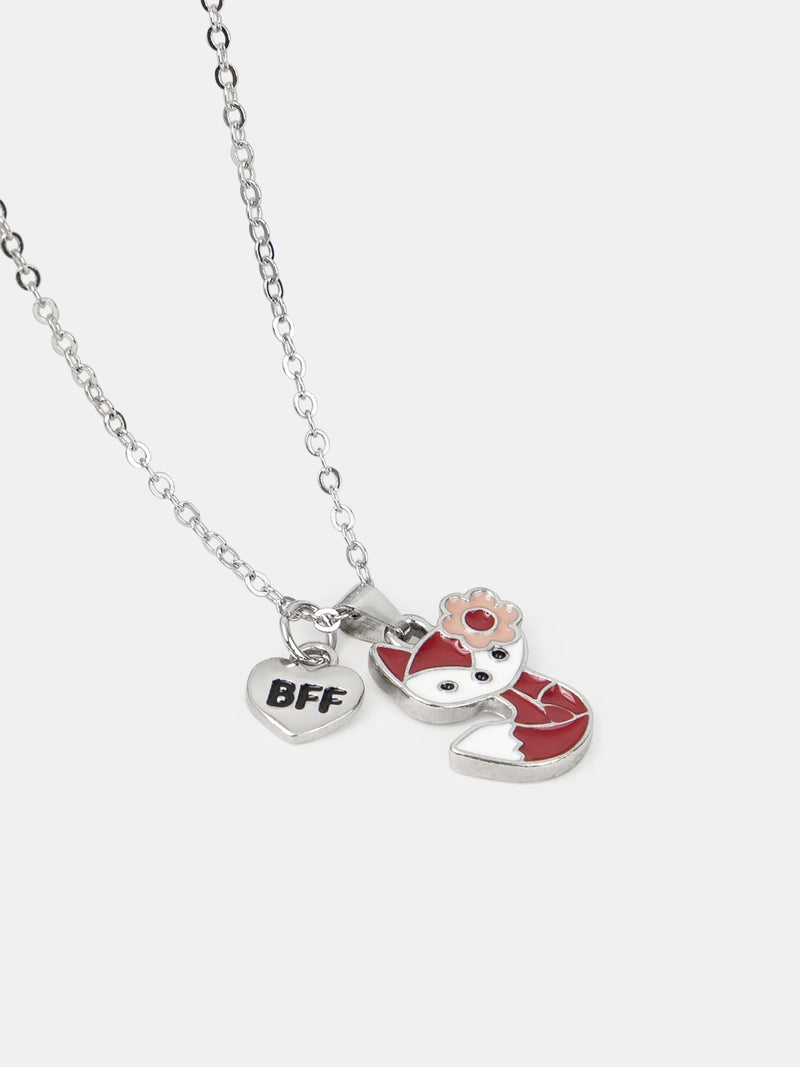 2 Colliers argentés pendentifs renards Fille