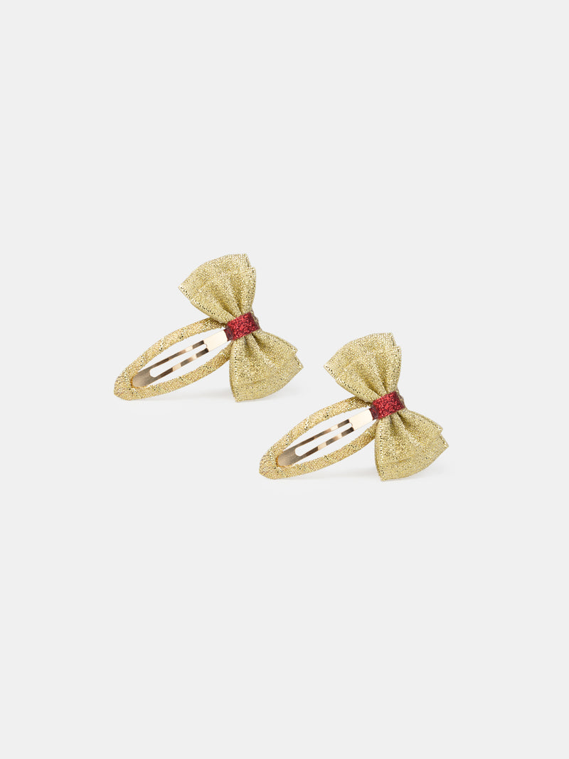 2 barrettes nœud dorée pailletés Fille