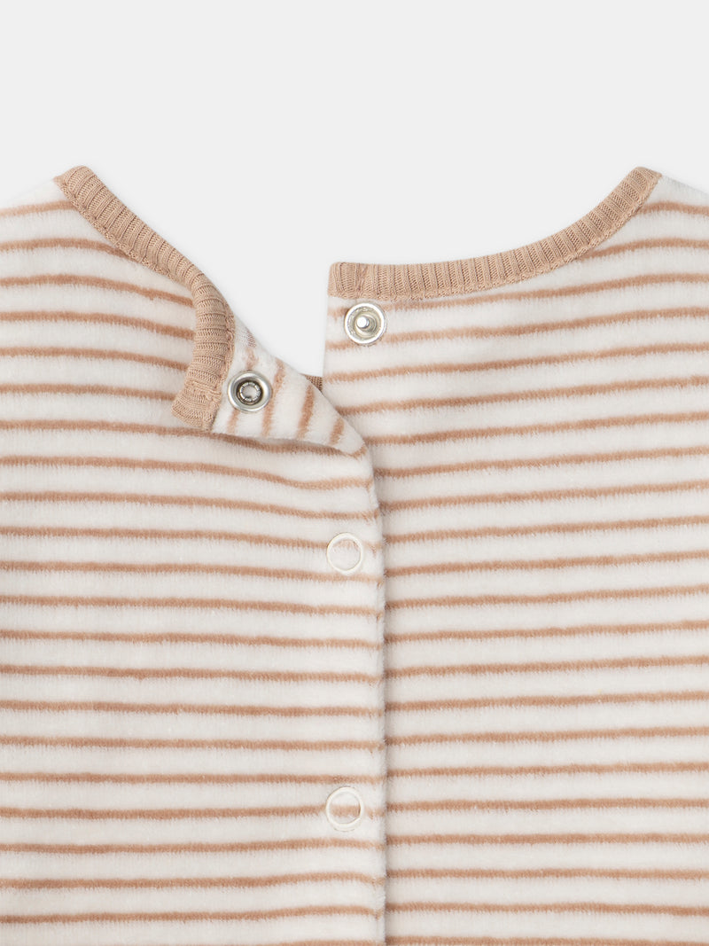 Pyjama écru à rayures et lapin Bébé Garçon