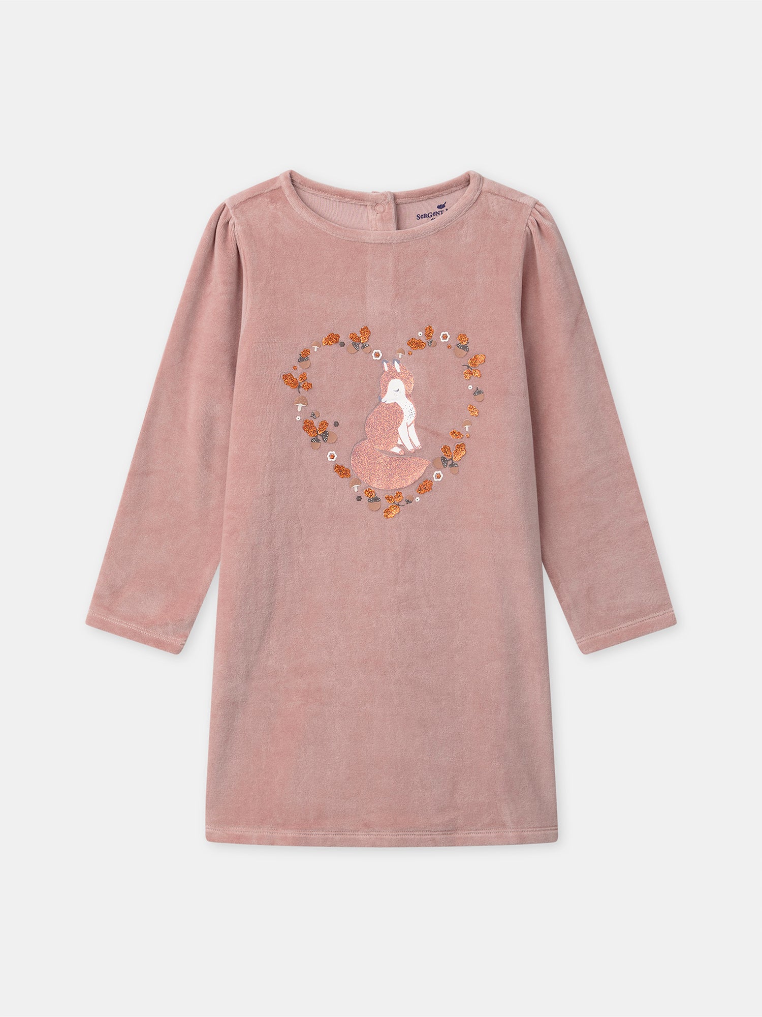 Chemise de nuit rose en velours imprimé renard et glands Fille