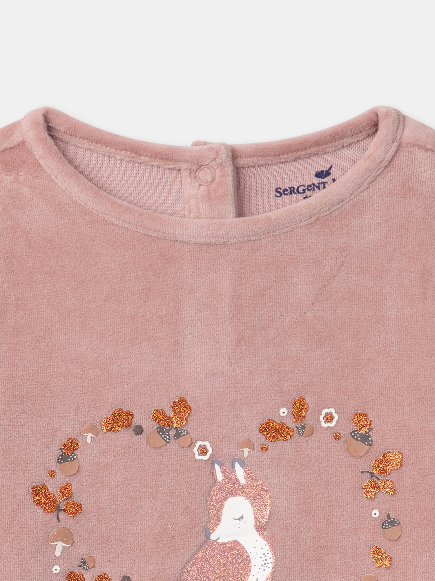 Chemise de nuit rose en velours imprimé renard et glands Fille