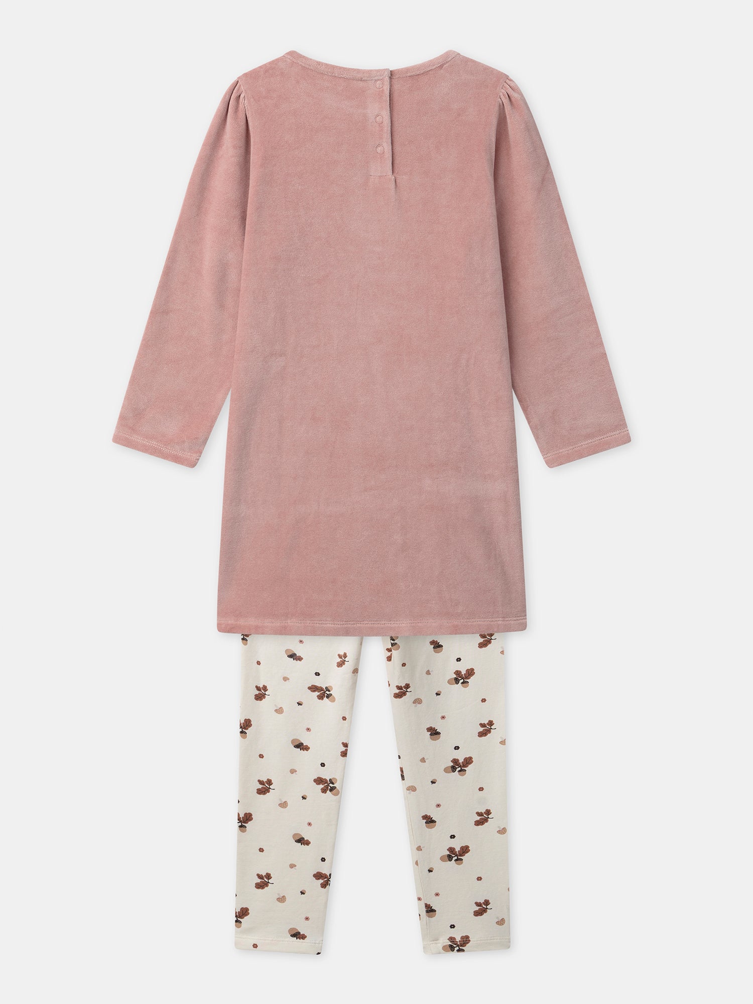 Chemise de nuit rose en velours imprimé renard et glands Fille