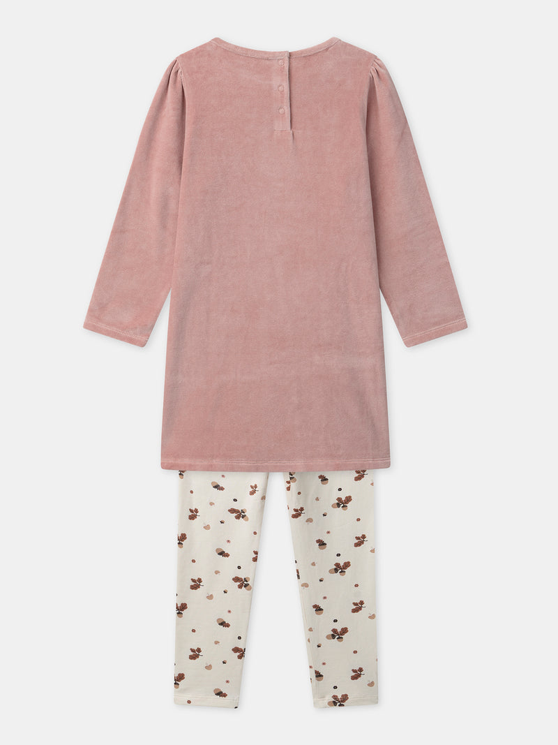Chemise de nuit rose en velours imprimé renard et glands Fille