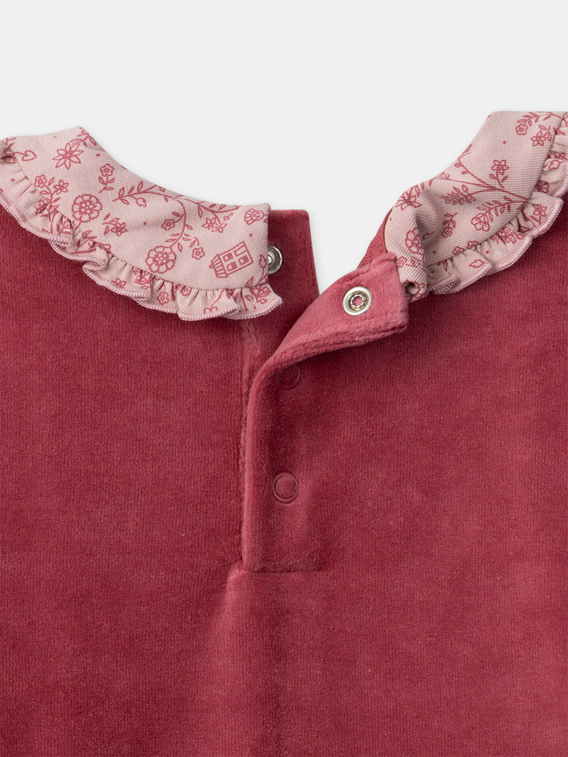 Pyjama rose foncé en velours et imprimé fleuri Fille