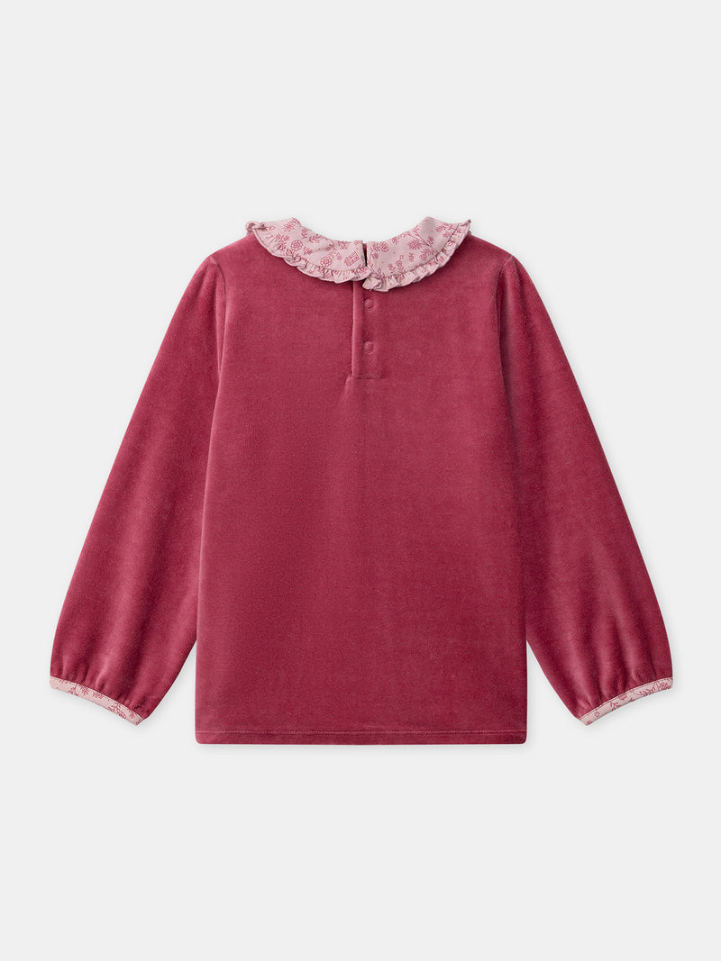 Pyjama rose foncé en velours et imprimé fleuri Fille