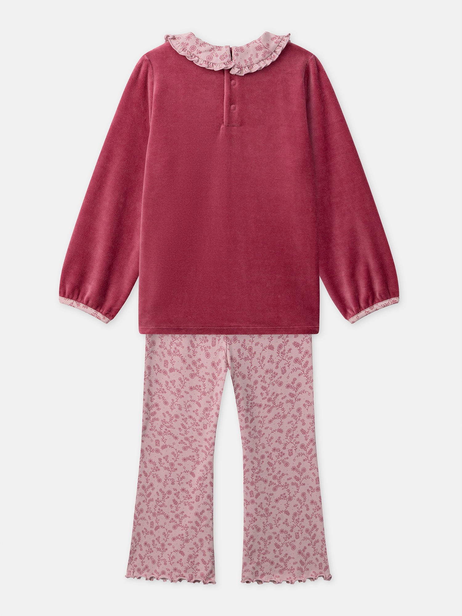 Pyjama rose foncé en velours et imprimé fleuri Fille