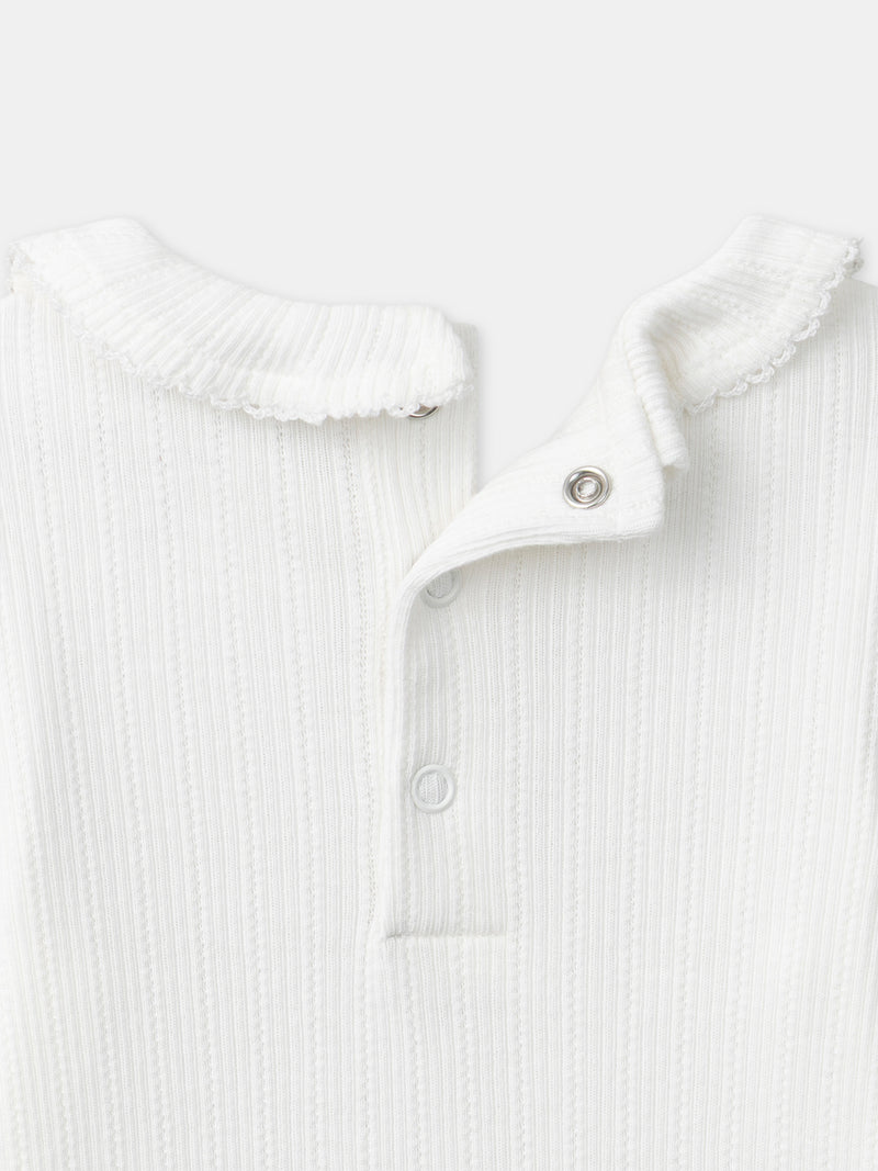 Ensemble combinaison fleuri + body écru + chaussettes à ruban Naissance Fille