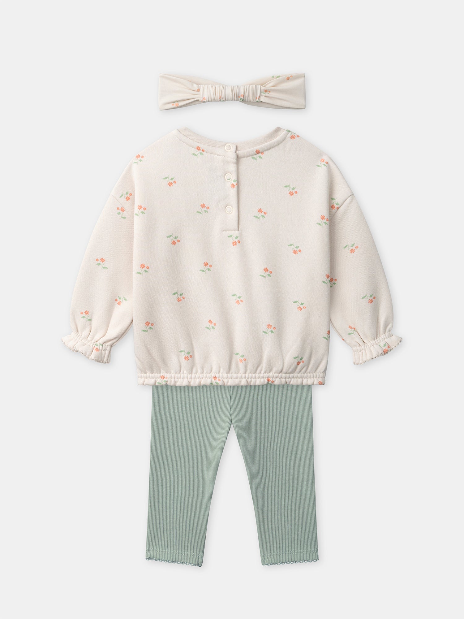 Ensemble sweat écru + legging vert +  bandeau Bébé Fille