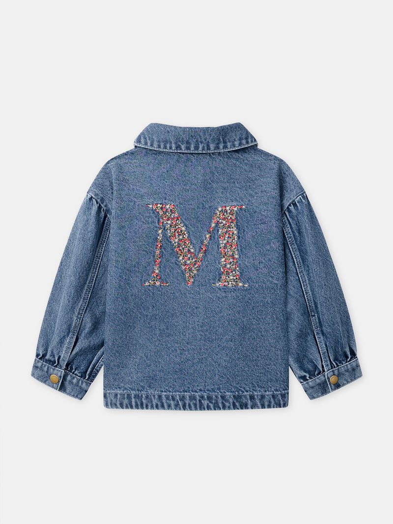 Veste denim à broderie "M" Fille