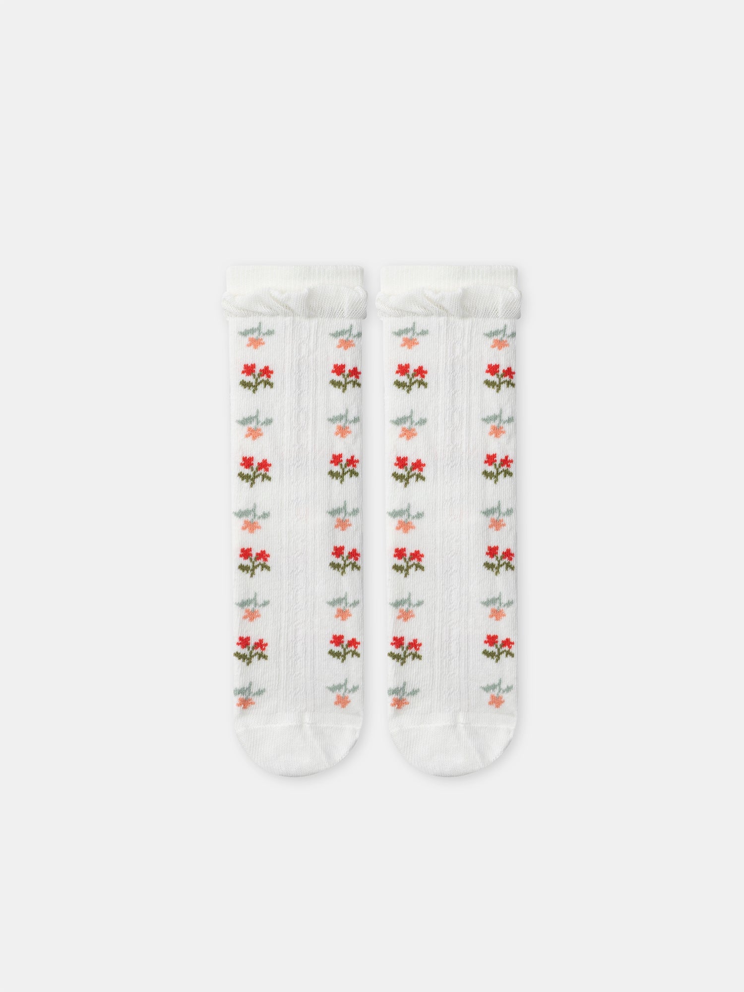 Chaussette écrue à fleurs et volants Fille