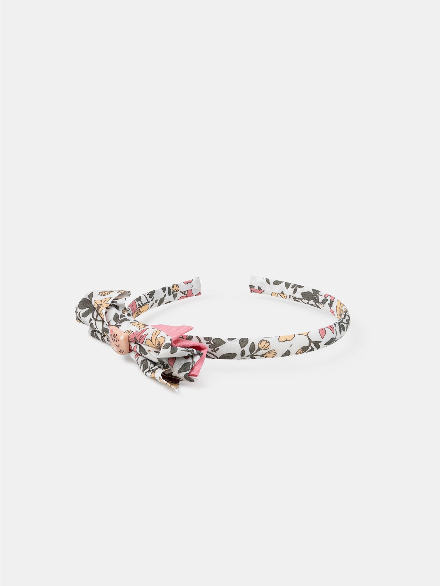 Serre-tête tissu fleuri et charm léopard Fille