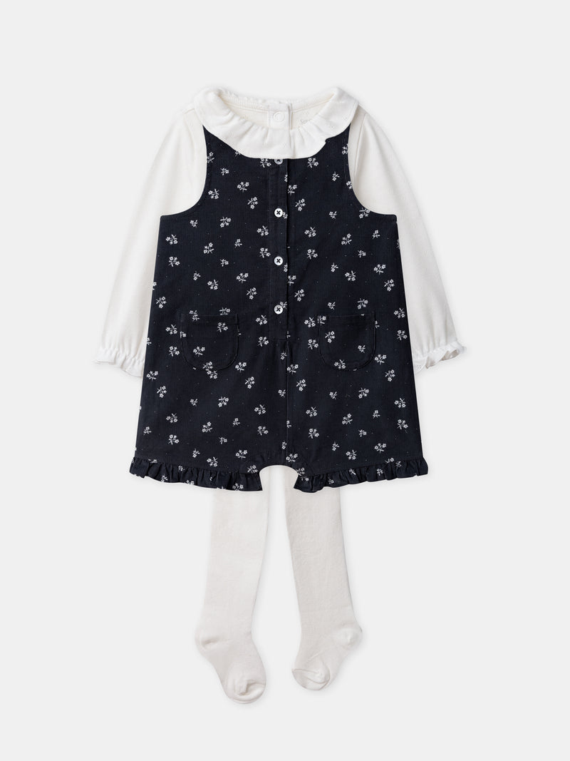 Ensemble salopette + body + collants Naissance Fille