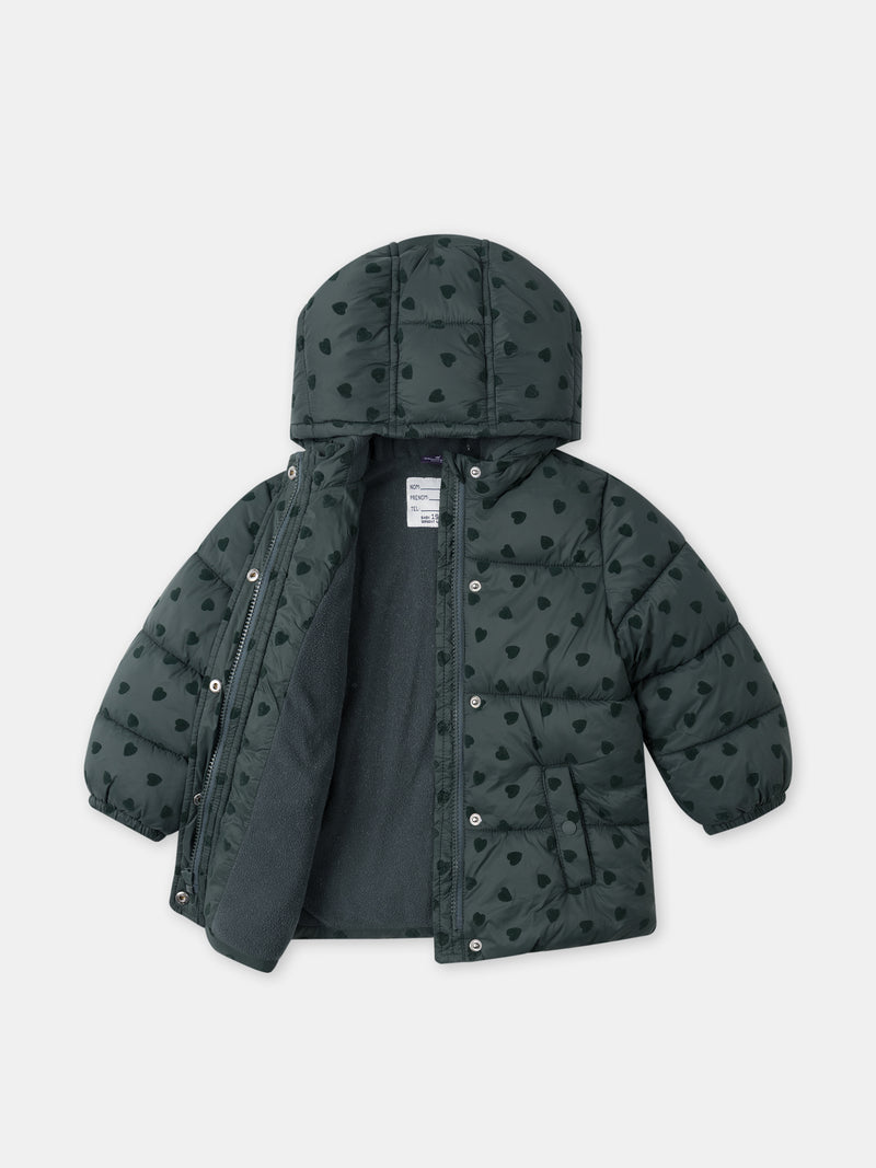 Doudoune vert foncé imprimé cœur en velours Bébé Fille