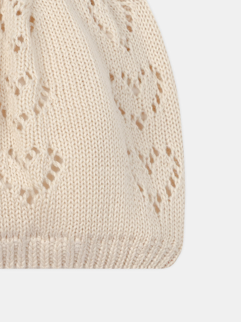 Béret beige à motif coeur Bébé Fille