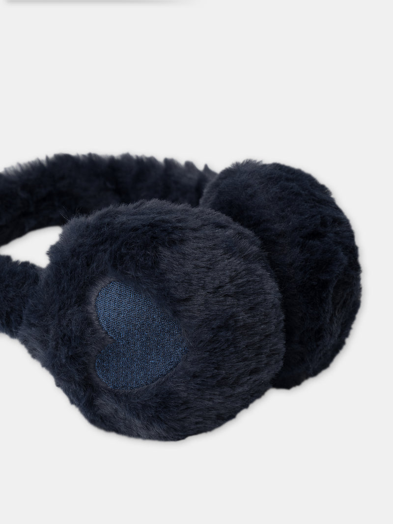 Cache-oreilles bleu marine à patch coeur Fille