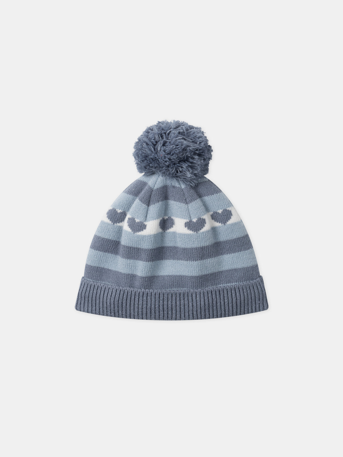 Bonnet à rayures bleues avec pompom Fille