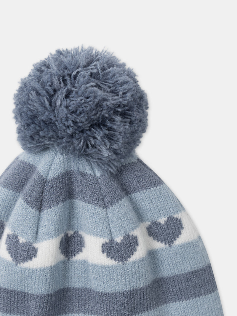 Bonnet à rayures bleues avec pompom Fille