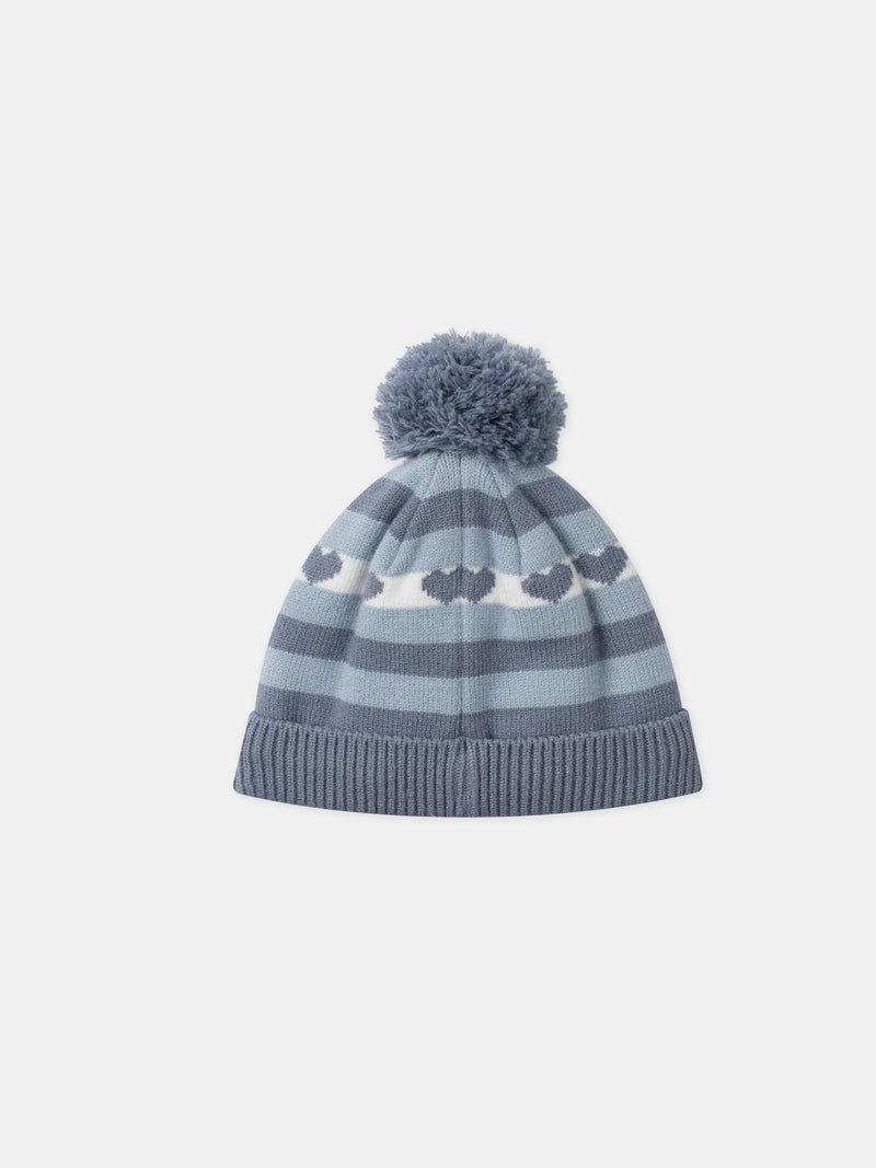 Bonnet à rayures bleues avec pompom Fille