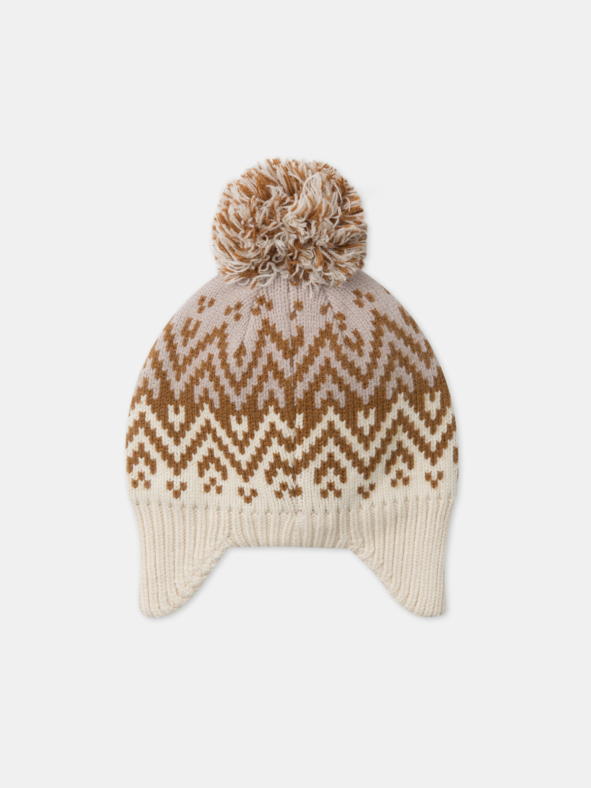 Bonnet cache-oreilles écru et beige avec pompom Fille