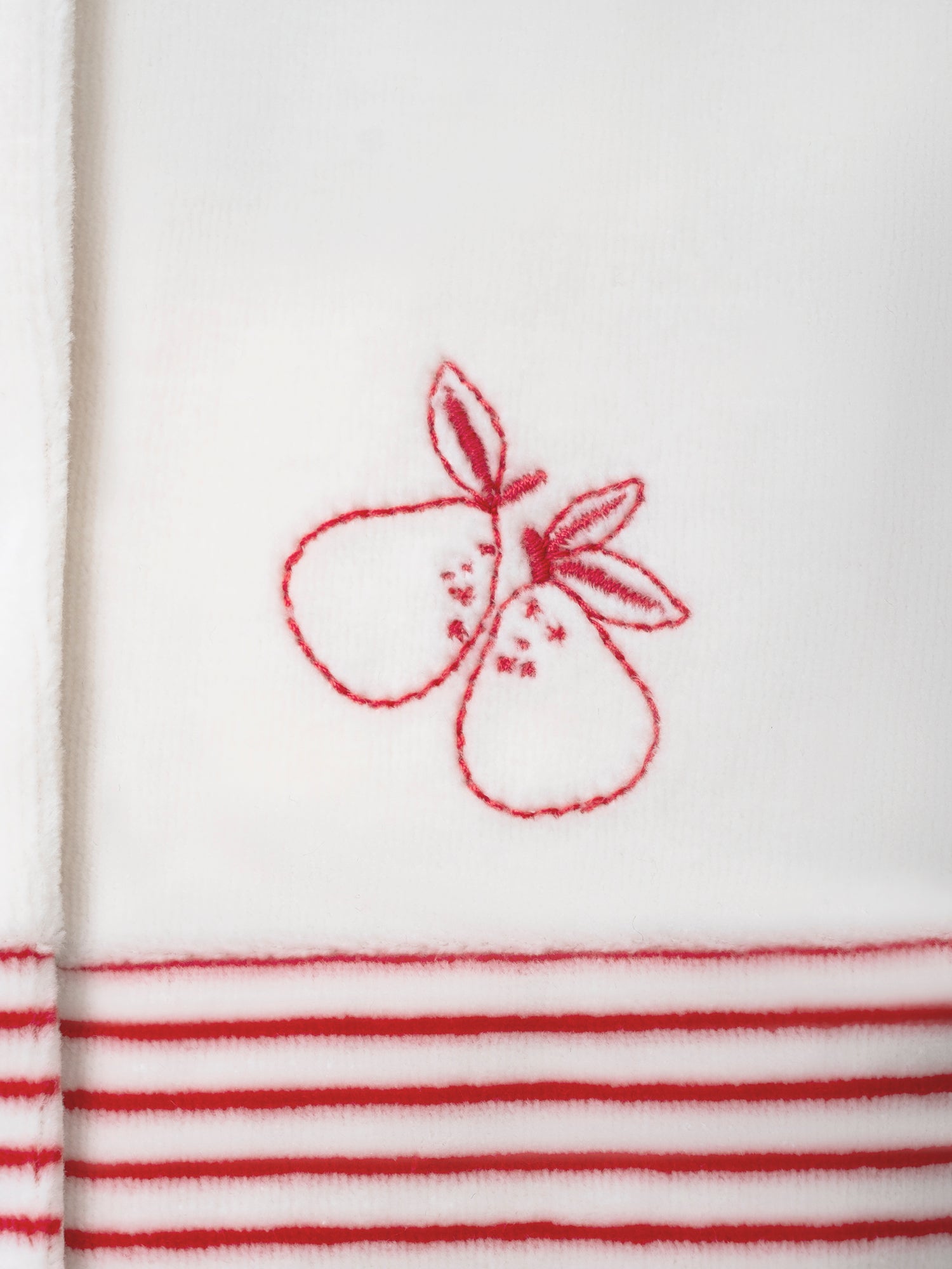 Grenouillère en velours à rayures et  broderie poire Bébé Fille