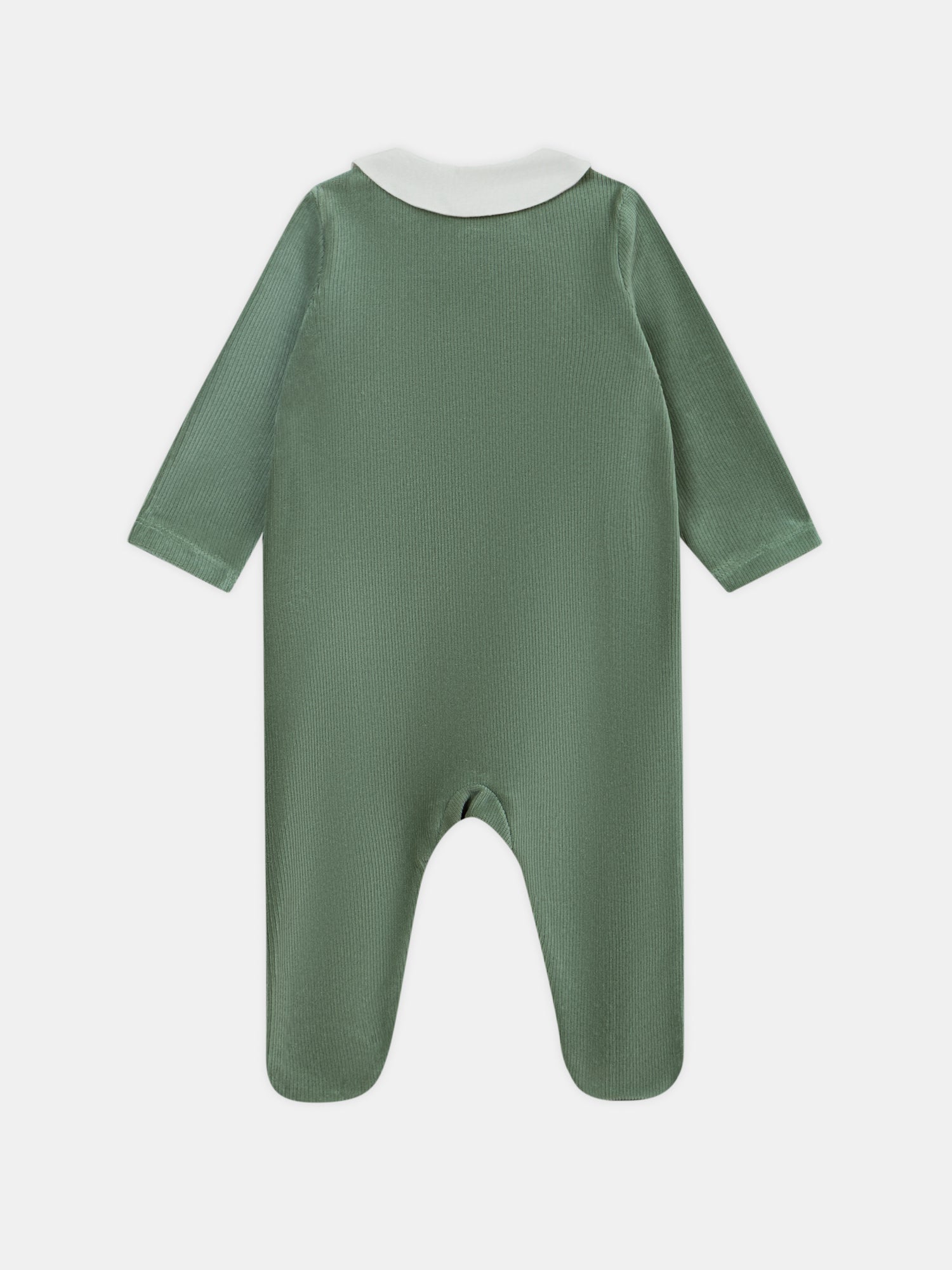 Grenouillère en velours vert grisé à broderie escargot Bébé Garçon
