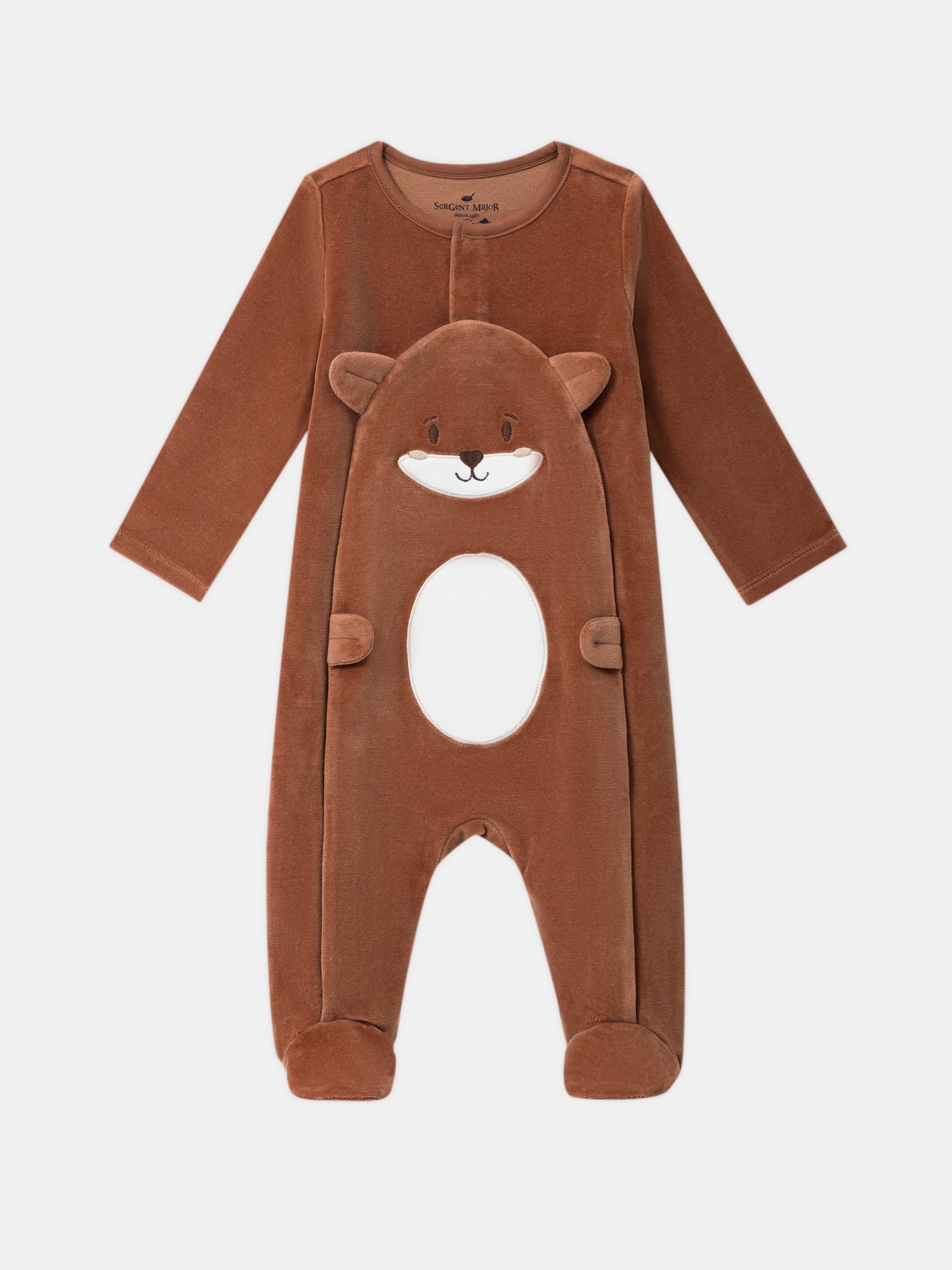 Grenouillère en velours marron avec patch visage renard Bébé Garçon