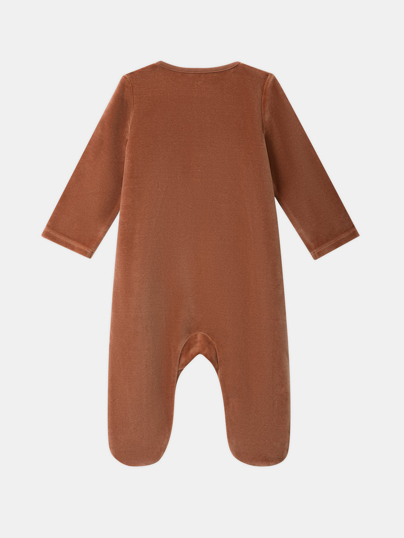 Grenouillère en velours marron avec patch visage renard Bébé Garçon