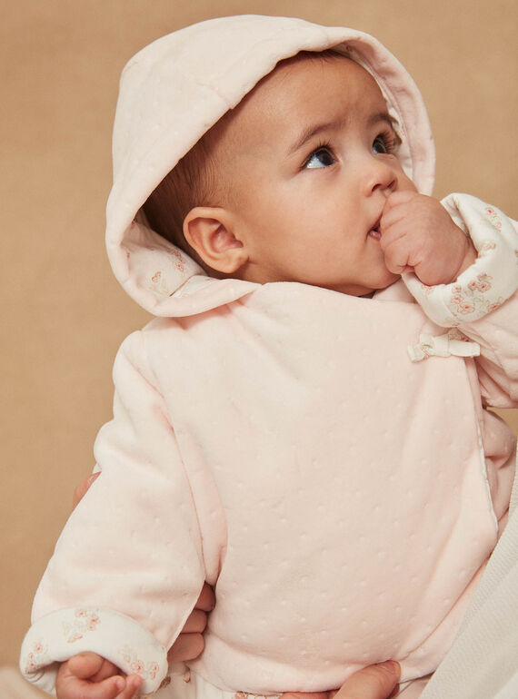 Veste à capuche rose pâle en velours GONINE / 23H0CFB1VES301