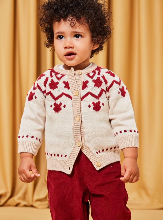 Gilet en tricot rouge et beige DAPIERRE / 22H1BGX1GILF512