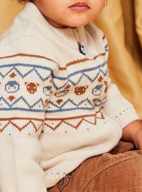 Gilet en tricot à jacquard animaux et motifs fantaisie beige DASICHARD / 22H1BGY1GILA001