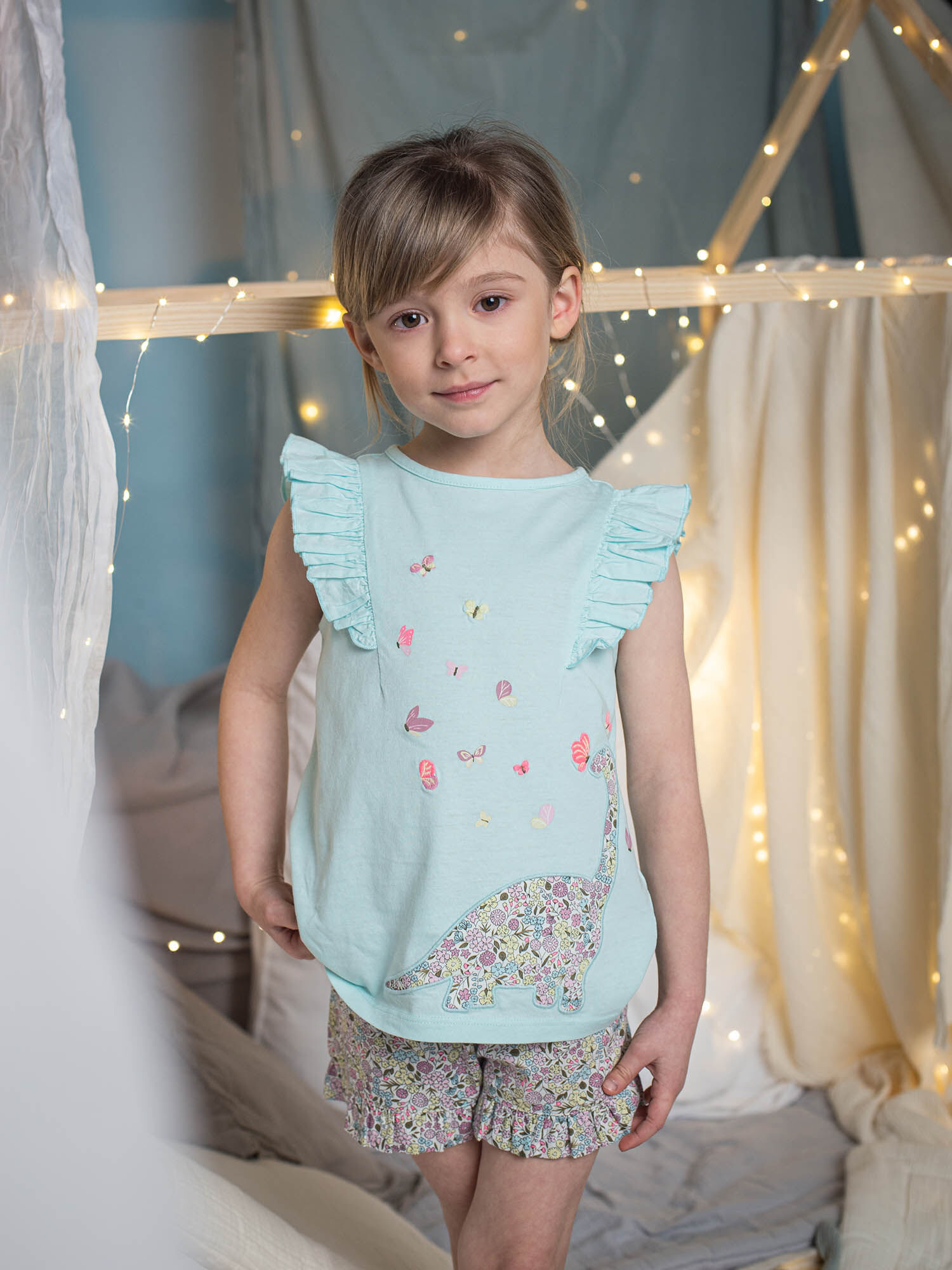 Pyjama bleu turquoise motif dinosaure et fleurs enfant fille Fille Sergent Major