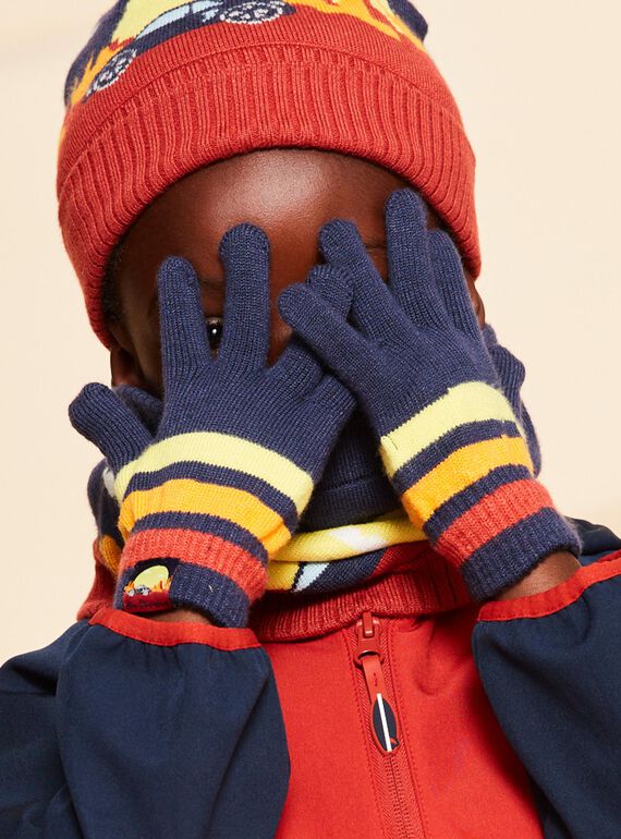 Gants bleu marine en tricot avec rayures FRAGANAGE / 23E4PG51GAN713