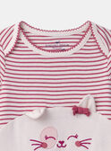Grenouillère rose à rayures et rose pale uni avec chat sans pressions Bébé Fille NEBERTILLE / 25H5BFB1GRED319