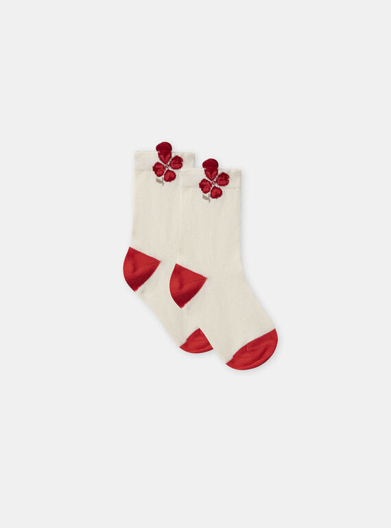 Chaussettes écrues et rouges à imprimé fleur Fille NECHOETTE / 25H4PFK1SOQ001