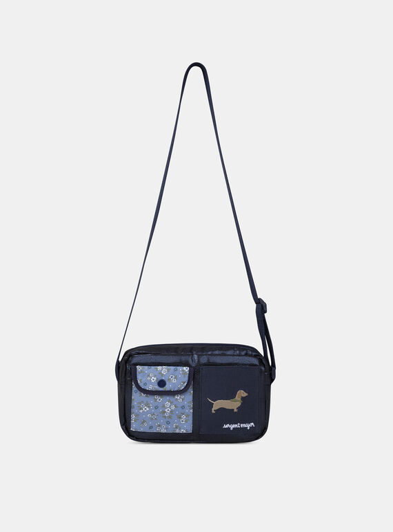 Sac bleu foncé avec broderie chien et imprimé fleuri à bandoulière Fille  NUBAGETTE / 25H4PFQ1BES070