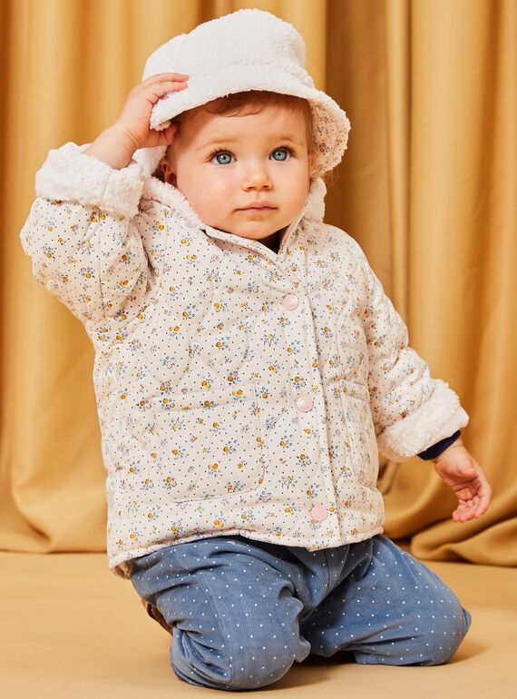Manteau à capuche à imprimé fleuri et fourrure synthétique rose pâle DIPENNY / 22H1BFM1MAND319