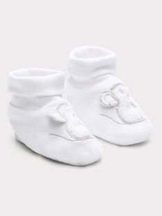 Chaussons de naissance blancs en velours bébé mixte SYARIEL / 19H0AM11CHP000