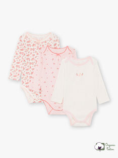 Lot de 3 body manches longues blanc et rose à motifs bébé flle BEFILLE / 21H5BF81BDL001
