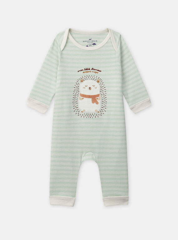 Grenouillère à rayures vertes patch hérisson sans pressions Bébé Garçon NEANDREA / 25H5BGB2GREG632