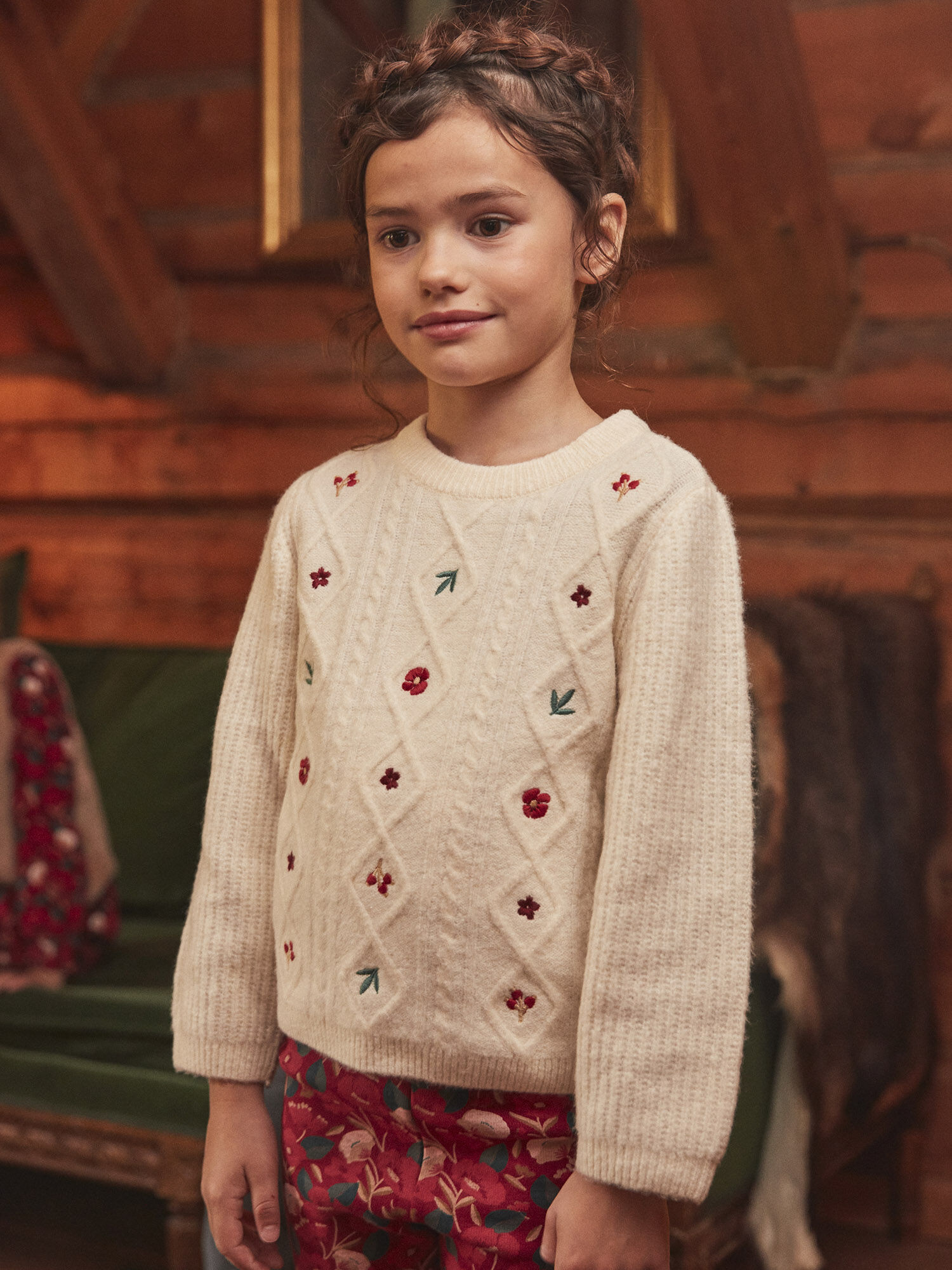 Pull beige clair en maille torsadee Fille Sergent Major